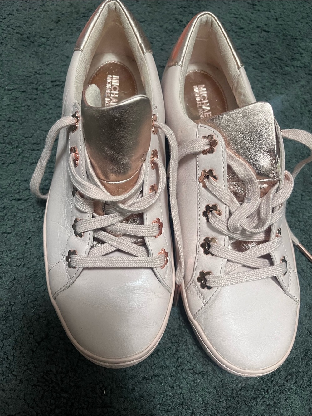Michael Kors White Sneakers with Rose Gold Details
